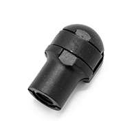 10MM Socket, M6 x 1.00 internal thread, 26.70mm overall length x 16.40 width, material is PA66 black nylon